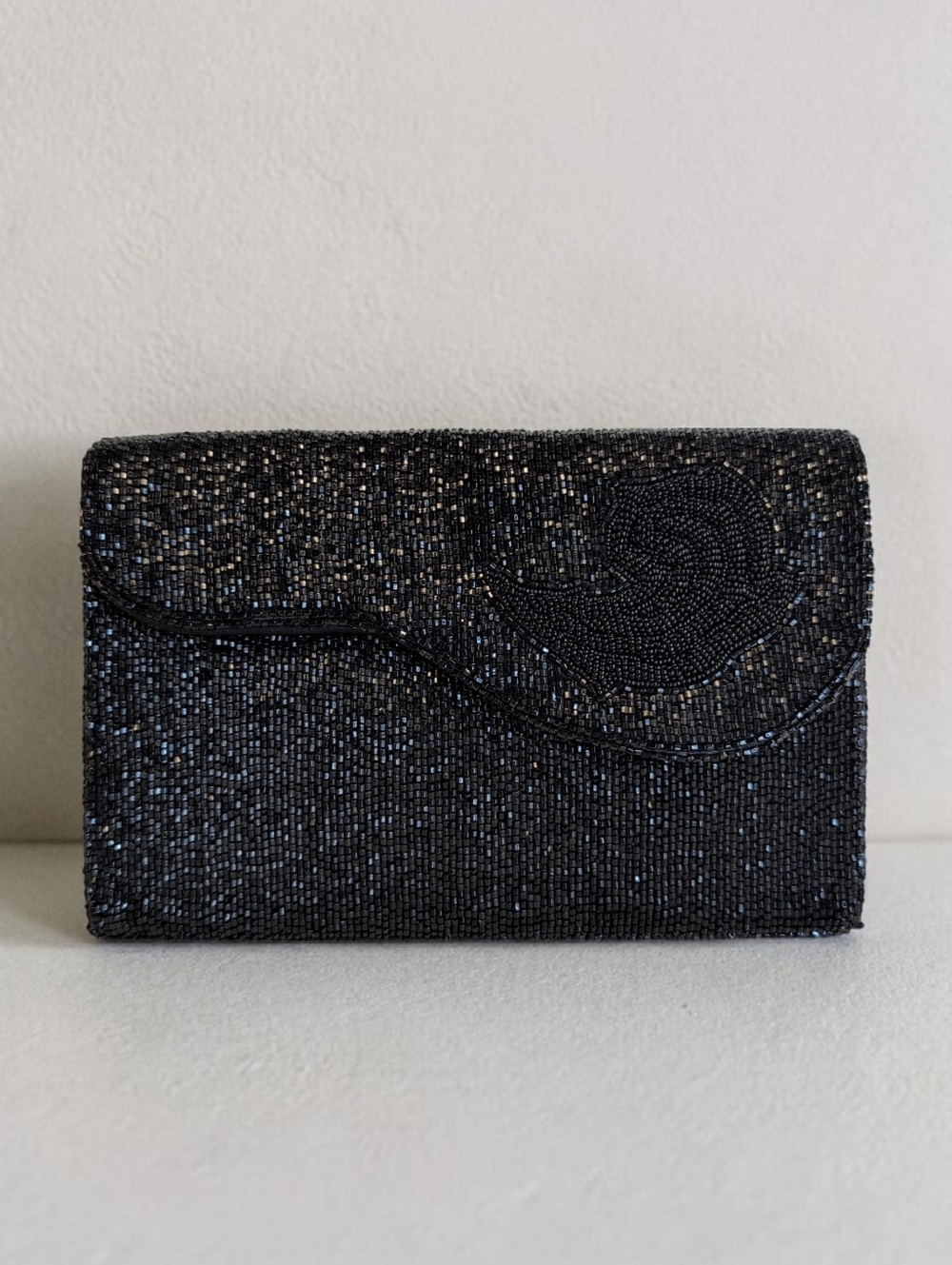 Vintage Genie Beaded Clutch Black Evening Bag Made Korea Formal Cocktail Purse
